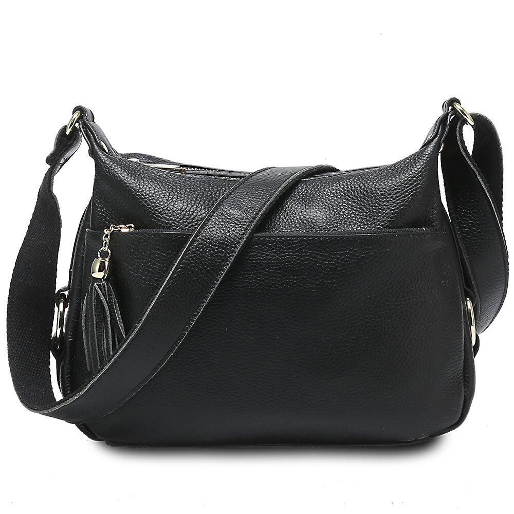 Zency 100% Echt Leer Mode Dames Schoudertas Met Kwastje Hoge Kwaliteit Hobos Elegante Dame Crossbody Tassen Zwart Grijs
