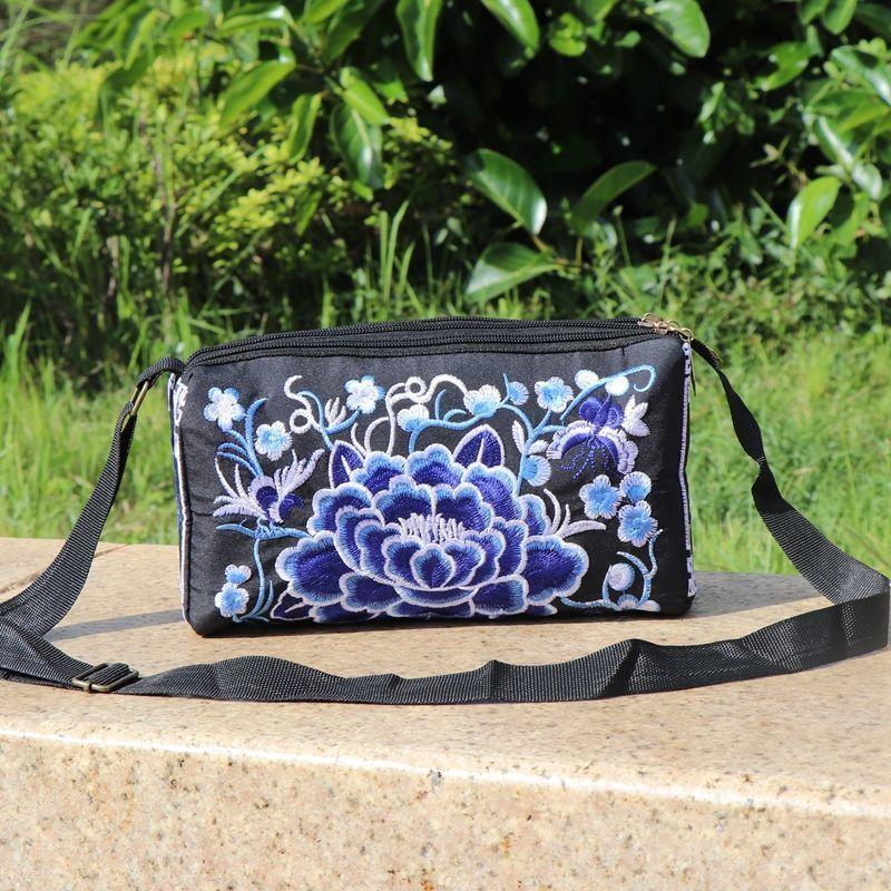 WTEMPO Dames Grote Etnische Stijl Schoudertas Vrouwelijke Casual Drielaags Geborduurde Rits Messenger Bag 24*10*12cm