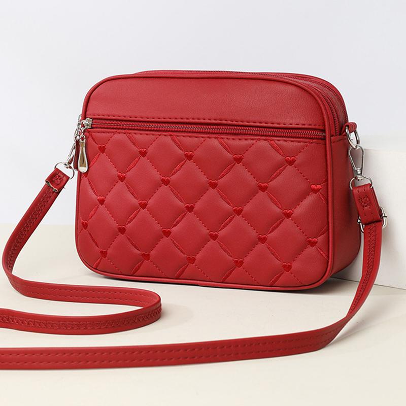 Yogodlns Dames Sling Schouder Kleine Vierkante Handtas Nieuw Gewatteerd Ontwerp PU Leren Crossbody Tas Veelzijdige Messenger Bag 26x7x18cm rood