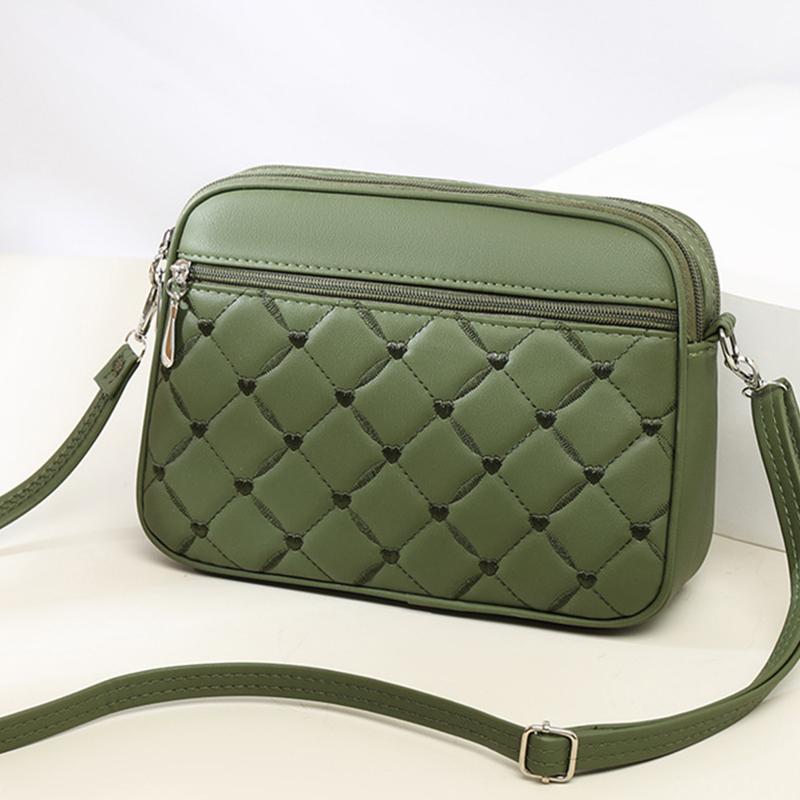 Yogodlns Dames Sling Schouder Kleine Vierkante Handtas Nieuw Gewatteerd Ontwerp PU Leren Crossbody Tas Veelzijdige Messenger Bag 26x7x18cm groen