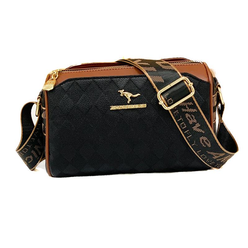 VIA ROMA Classic Retro Large Capacity Women's Crossbody Bag Simple Daily Shoulder Bag Soft Leather Solid Color Everything zwart