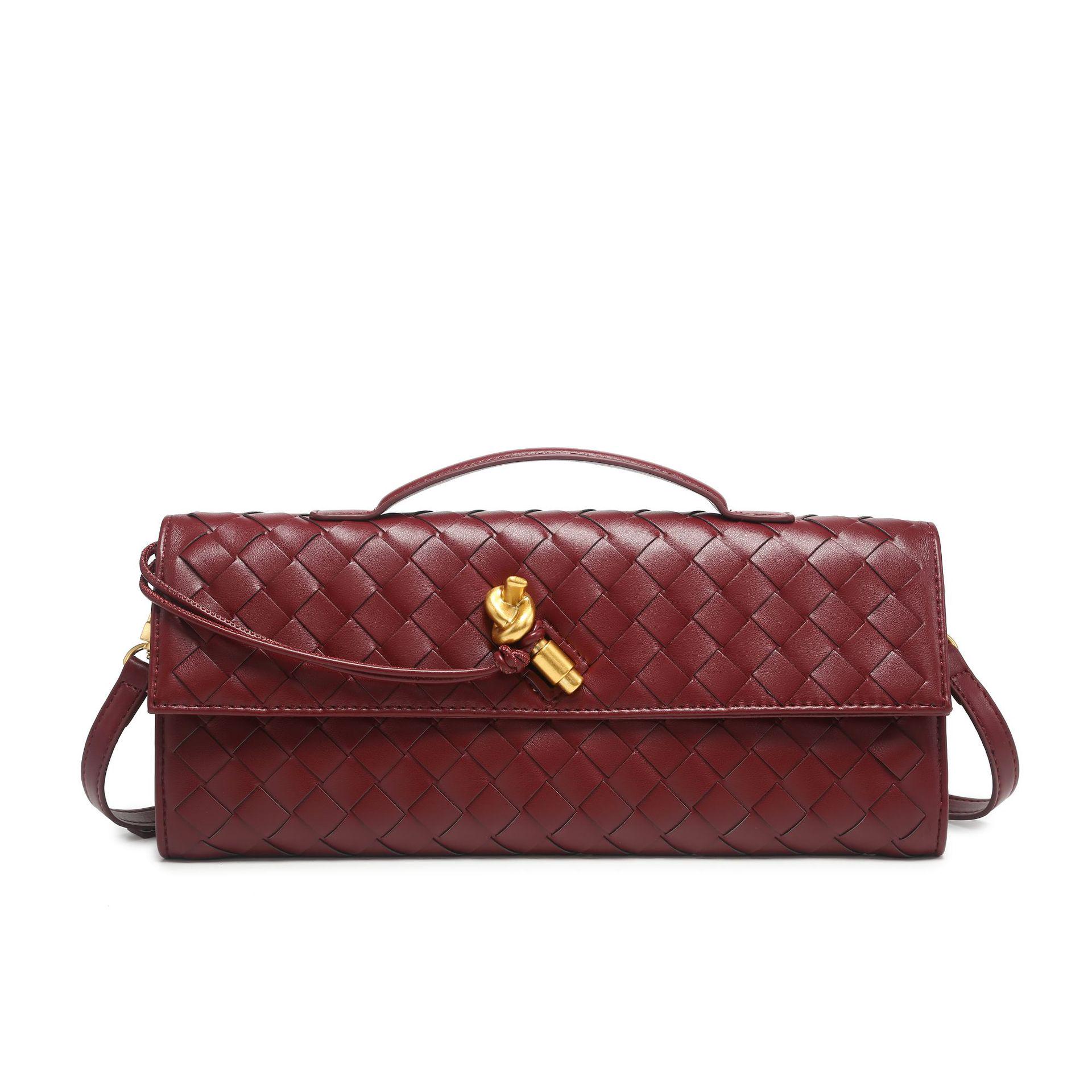 StrideBox 2024 Women's Retro Hand-Woven Baguette Crossbody Bag with Lock 31*14*7CM