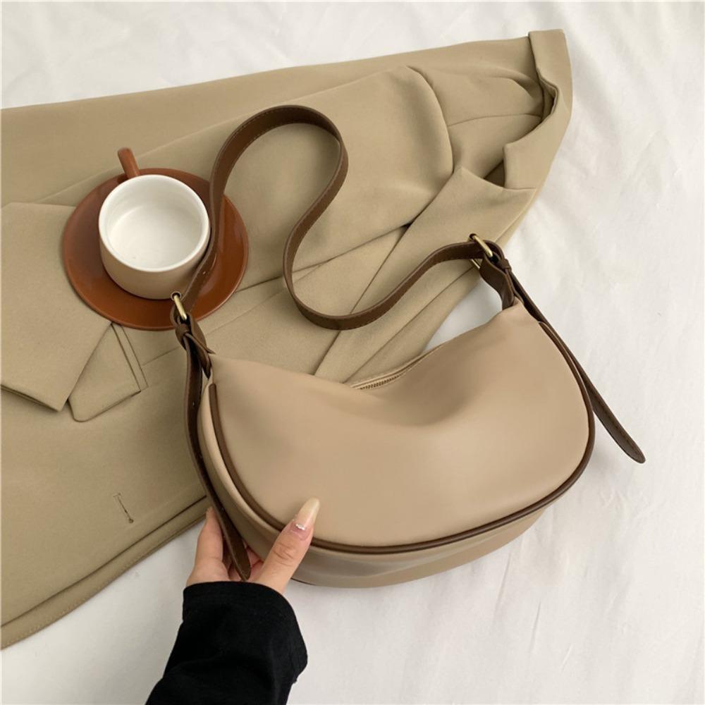 Shunhong Zipper PU Leather Shoulder Bag Solid Color Underarm Dumpling Bag Vintage Crossbody Bags  party koffie