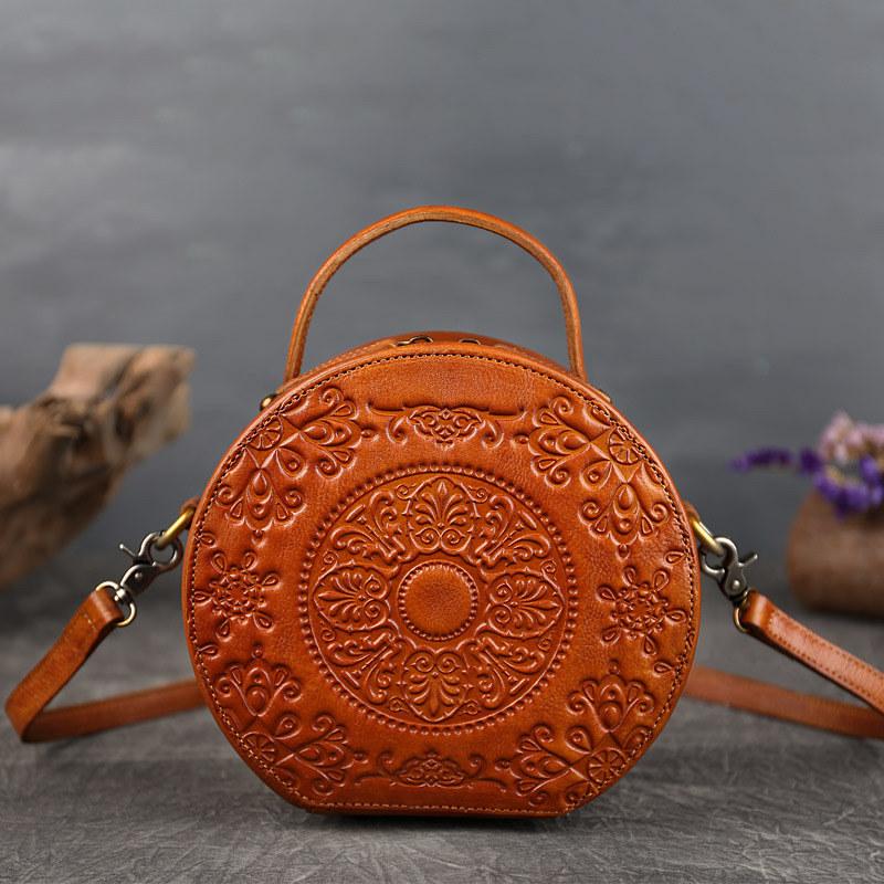 Baellerry Totem Embossing Echt Lederen Schoudertassen voor Vrouwen Vintage Design Handtassen Merk Crossbody Messenger Bag Mode Ronde Tassen GZW 18.5*18*9cm