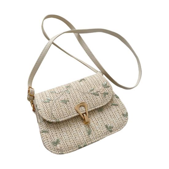Bag Accessorries Aantrekkelijke dames enkele schoudertas stro geweven metalen gesp cadeau beige