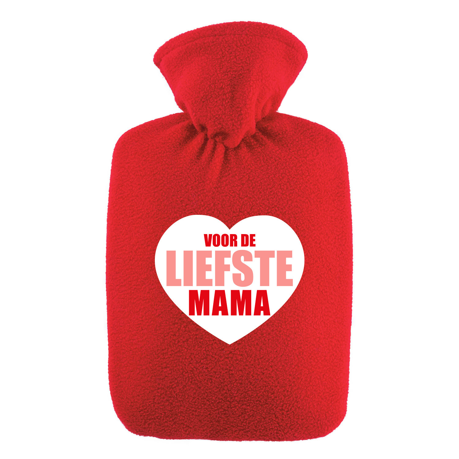 Bellatio Design Warm water Kruik - Voor de liefste mama tekst - fleece stof - rood - 1,8 liter -