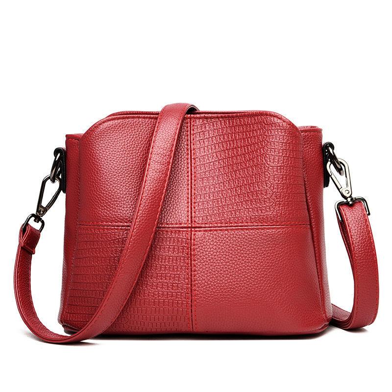Yogodlns Retro Stitching Soft Leather Schoudertas voor Vrouwen Eenvoudige Effen Kleur Crossbody Tas 25x13x19cm