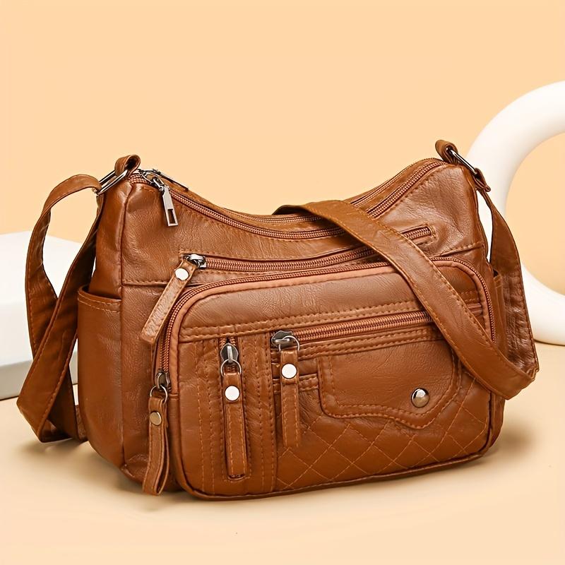 Lucky Black Cat Handtas PU leren schoudertassen voor vrouwen Casual Totes Solid grote dagelijkse schoudertas Crossbody tas bruin