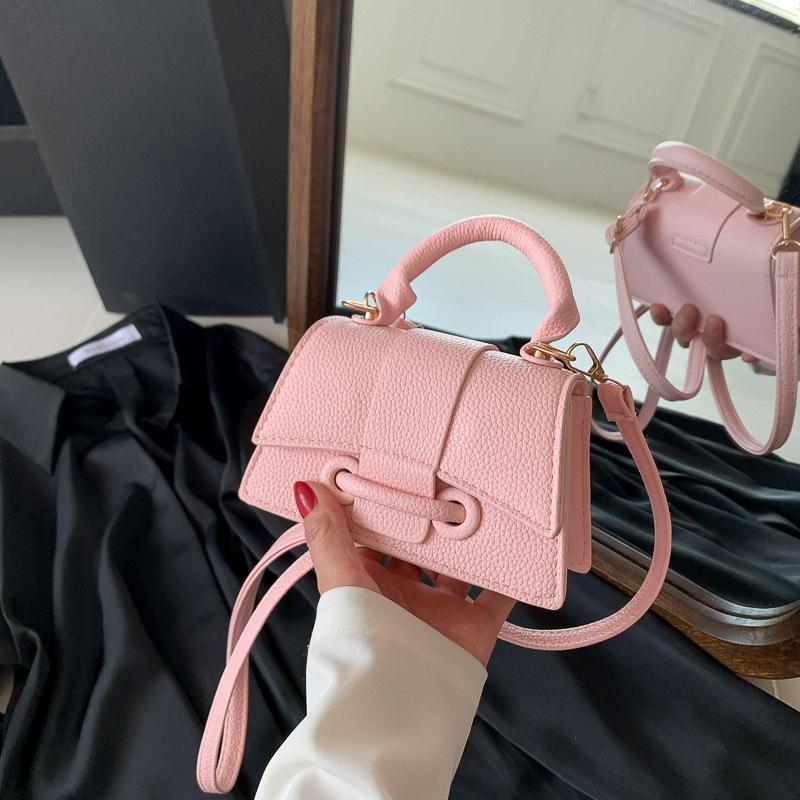 Colorful Bag Mini PU Crossbody Tas Dames Meisjes Vierkante Schoudertas Effen Kleur Ouder-kind Tasje Zoete Lippenstift Make-up Tas 16x7x10cm roze