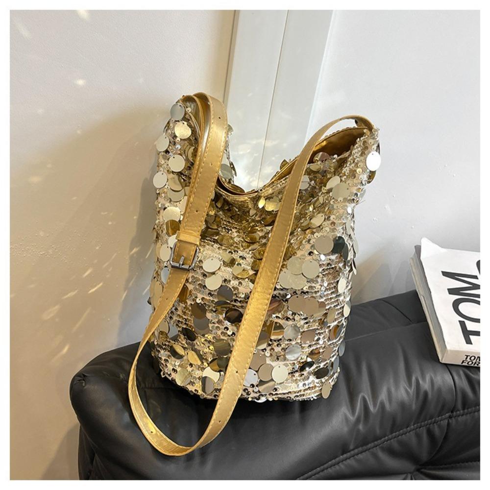 Haohangle25 Sequin Chain Bucket Bag Large capacity Messenger Bags Creative Shoulder Crossbody Bag