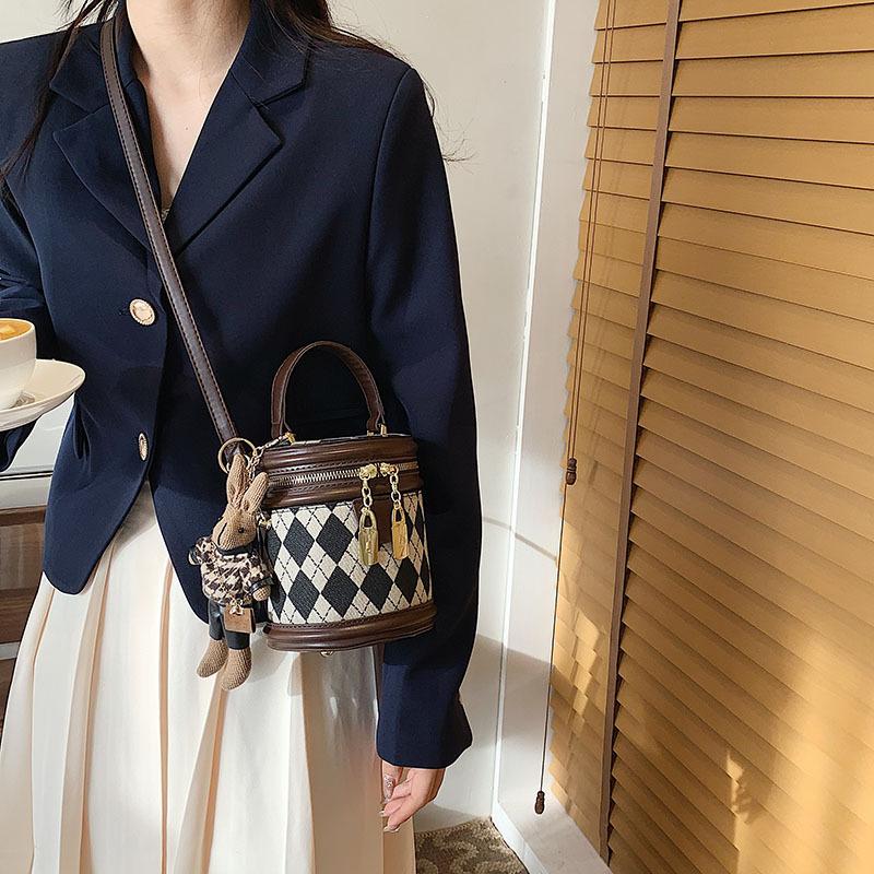 Tringa Vrouwen Crossbody tas Kunstleer Emmer tas Schoudertas Chic Mini portemonnee Hobo handtas Tote tas Vintage Lattice schattig