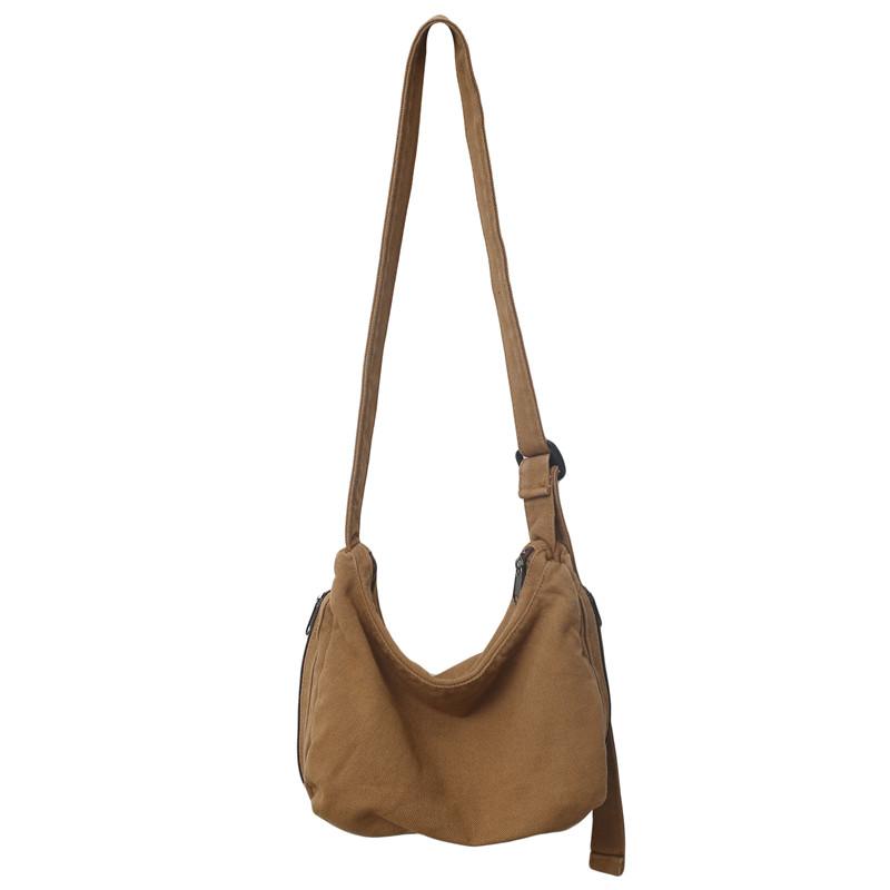 KULUOSIDI BAG Gewassen canvas tas Crossbodytas voor dames Effen kleur Casual schooltas bruin