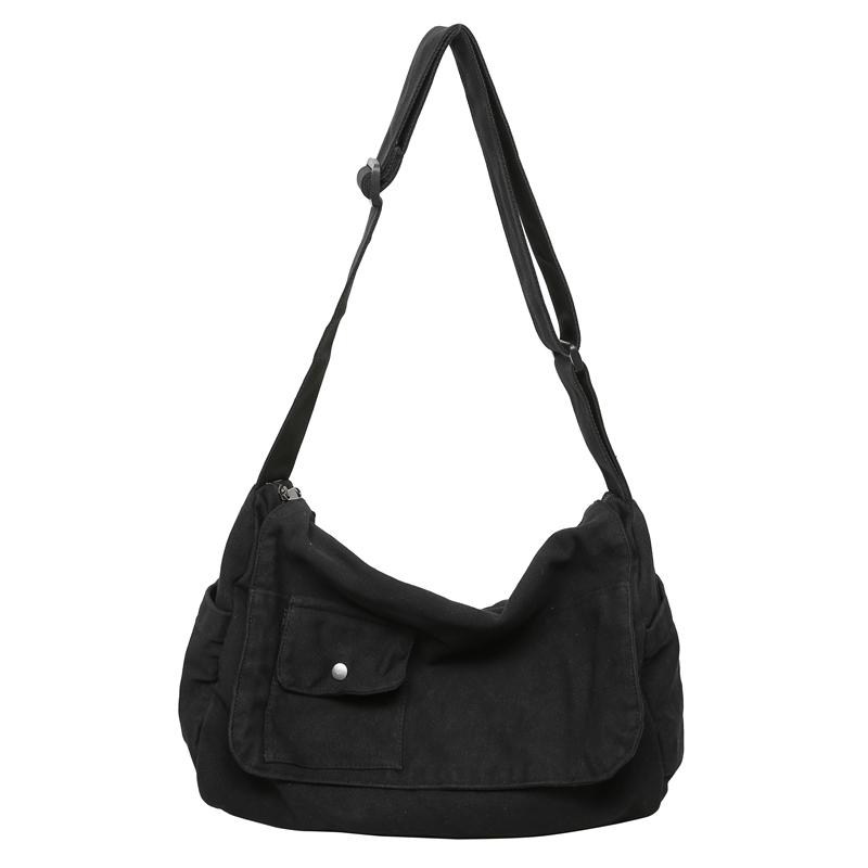 Kuluosidi Canvas tas Heren schoudertas Crossbody tas Student schoolboek tas Effen kleur Dames Messenger tas zwart