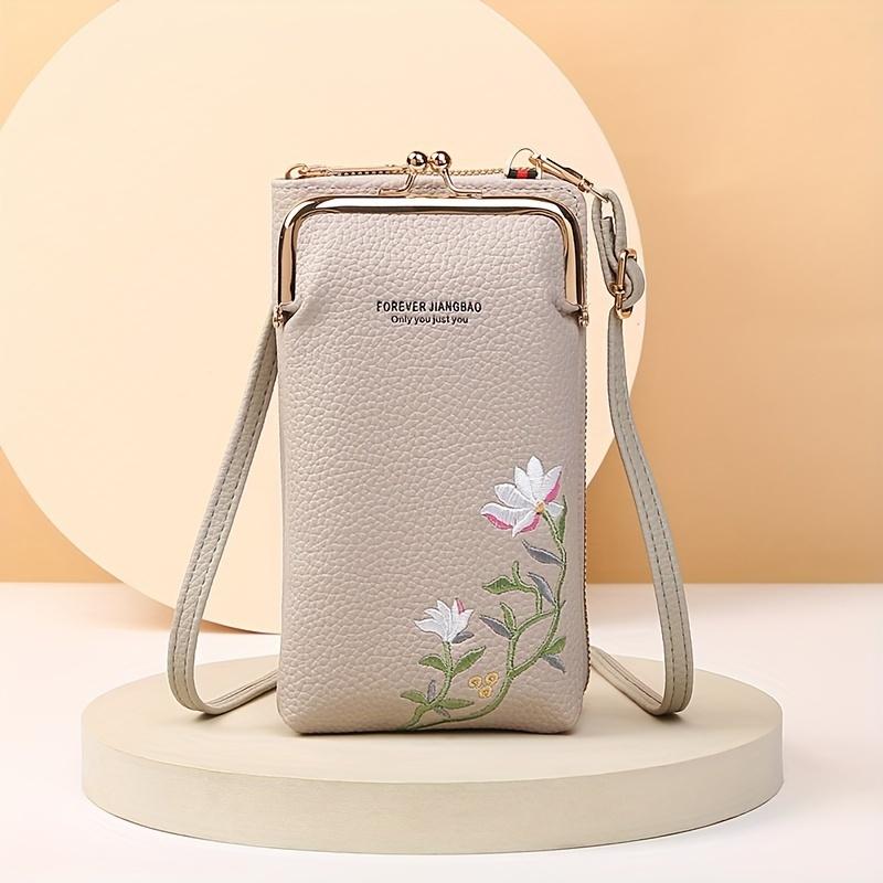 RUWB BAGS Mini bloemen geborduurde crossbody tas Stijlvolle dames casual handtas met kaarthouder Portemonnee portemonnee en telefoonvak Dagelijks gebruik en reizen