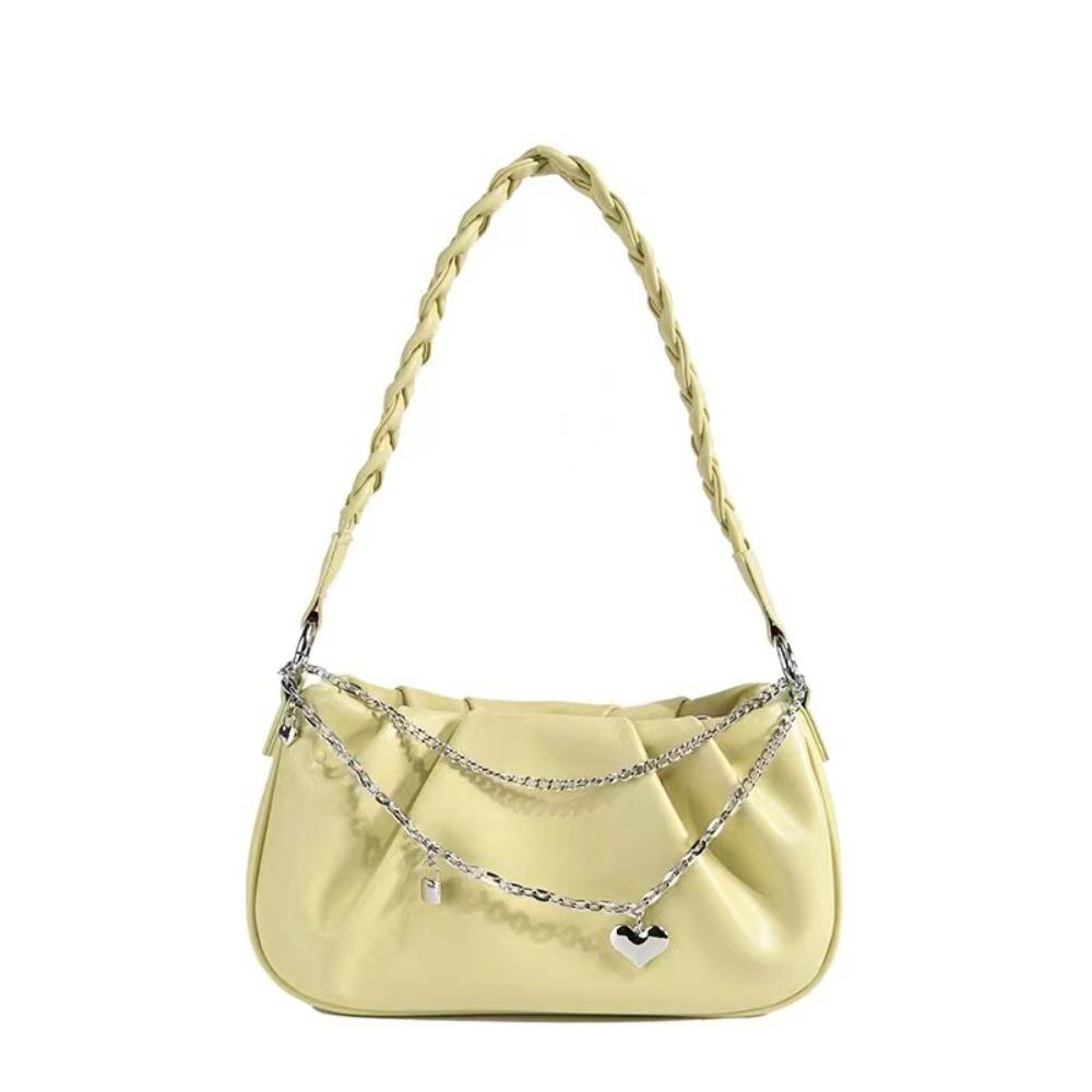 ChangshaA Pleated PU Leather Shoulder Bag Chain Tassel Cloud Square Bag Simple Y2K Underarm bag  Travel