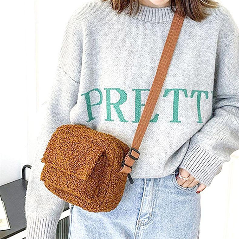Lovely Home For Family Winter eenvoudige mode dames schoudertas lamswollen tas bruin