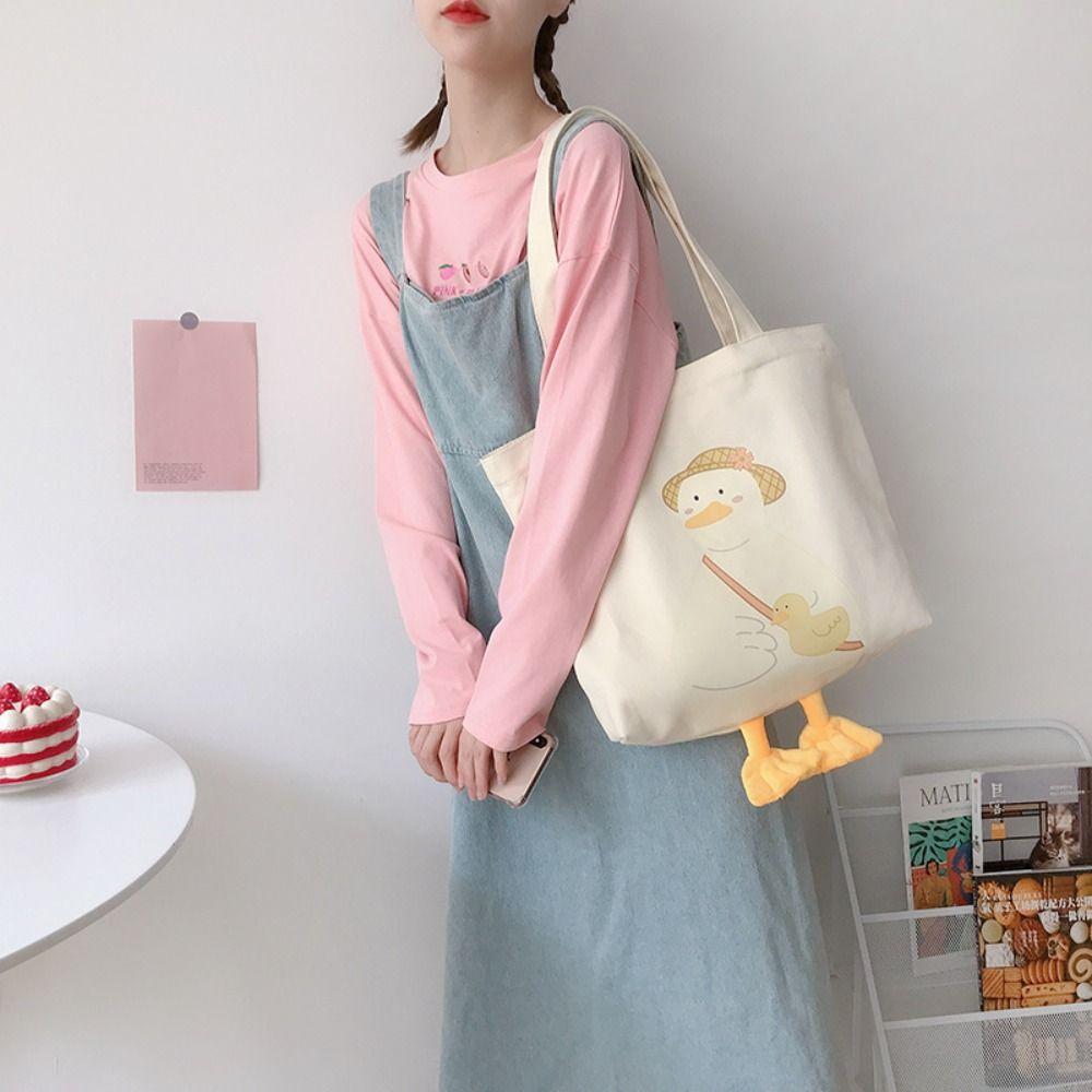 InsprerMe Eco Cute Duck Tote Bag Canvas Duck Embroidery Crossbody bag Fashion Large-Capacity Shopping Bag 3