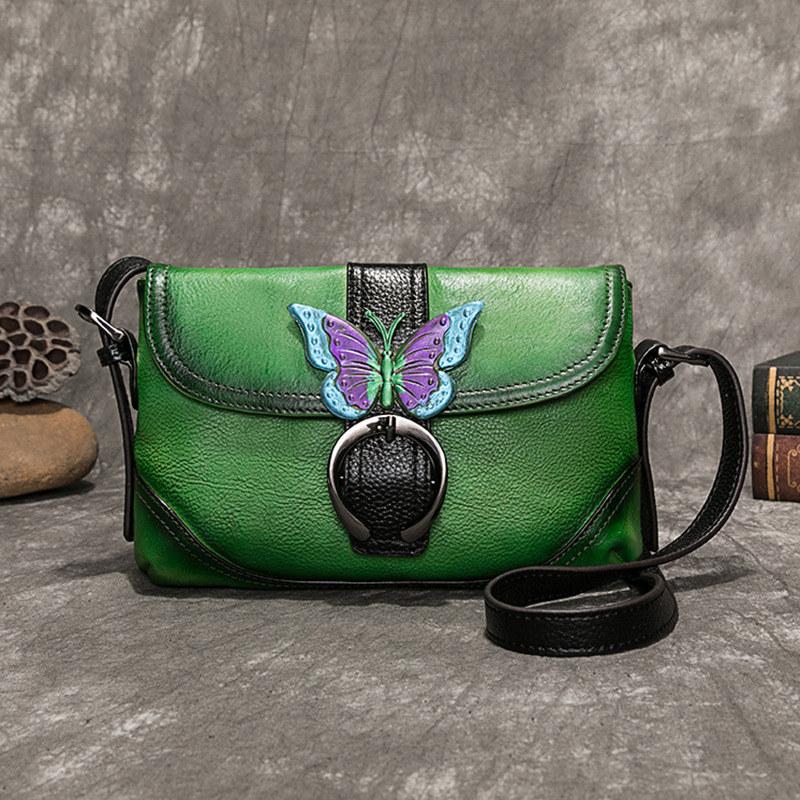 Genuine Leather Bags Echt lederen schoudertassen voor dames Handtassen met vlinderreliëf Mode Vintage design Crossbody Messenger Bag 23*5*15cm
