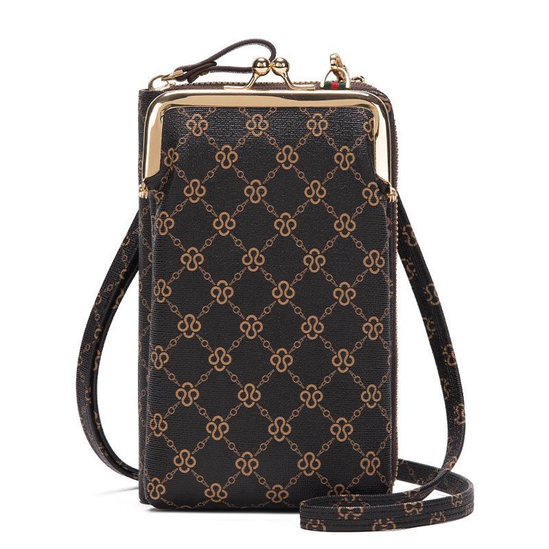 Tringa Kleine Crossbody Telefoontas voor Vrouwen Mobiele Telefoon Portemonnee Portemonnee Kiss Lock Leuke Schoudertas met Creditcardvakken 11*5*18cm koffie