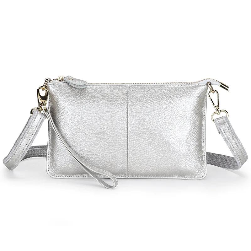 Colorful Bag Dames Echt Leren Dag Clutches Snoepkleur Schoudertas Dames Mode Crossbody Tassen Kleine Dames Handtassen Clutch Bolsos zilver
