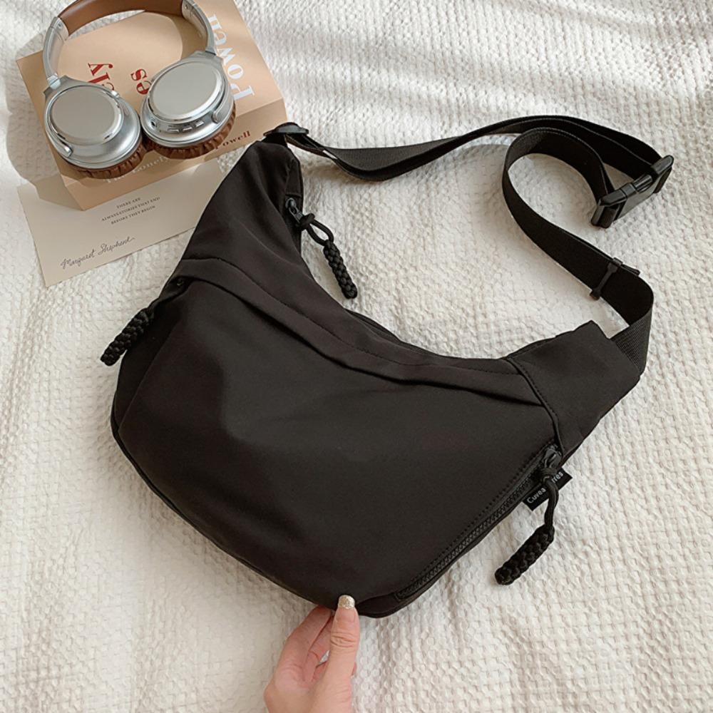 Ymzkdlfj209 Solid Color Nylon Shoulder Bag Large Capacity Sports Messenger bag Zipper Dumpling Bag  Outdoor
