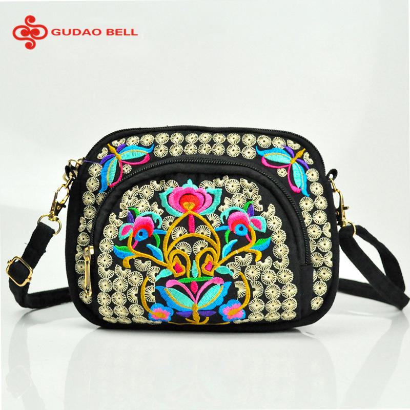 Fashion Digital Cart Mode Reis Telefoon Portemonnee Nationaal Canvas Schouder Klein Vintage Boho Etnische Borduurwerk Tas voor Vrouwen Reistas Bloemen