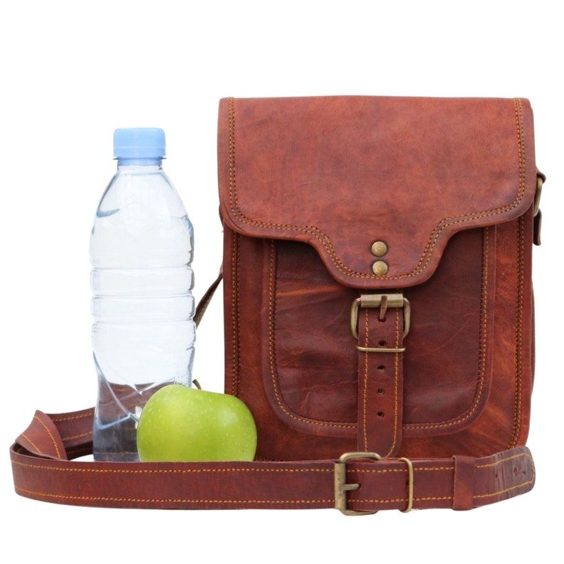 NAVYA Genuine leather Bags LEREN SCHOUDERTAS, handgemaakt vintage look leer 9 x 7 x 3 in bruin