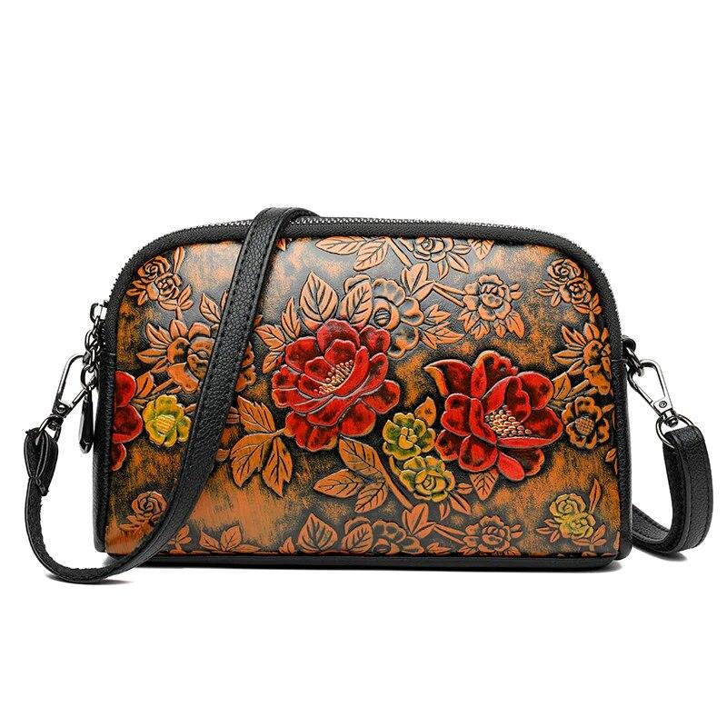 RUWB BAGS Hoge kwaliteit lederen handtas, luxe ontwerper, retro etnische stijl, 3D-geprinte schoudertas, mode, diagonale kruiszak, telefoontas