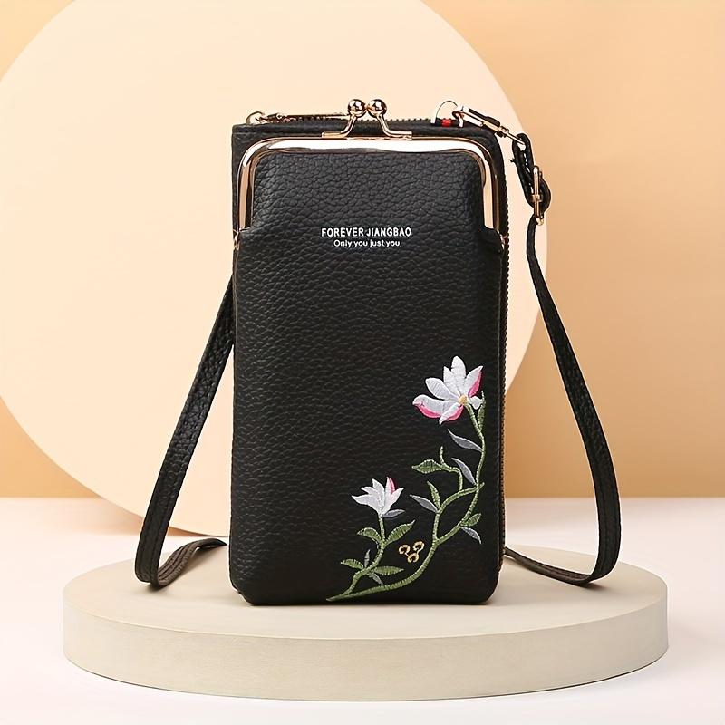 RUWB BAGS Mini bloemen geborduurde crossbody tas Stijlvolle dames casual handtas met kaarthouder Portemonnee portemonnee en telefoonvak Dagelijks gebruik en reizen