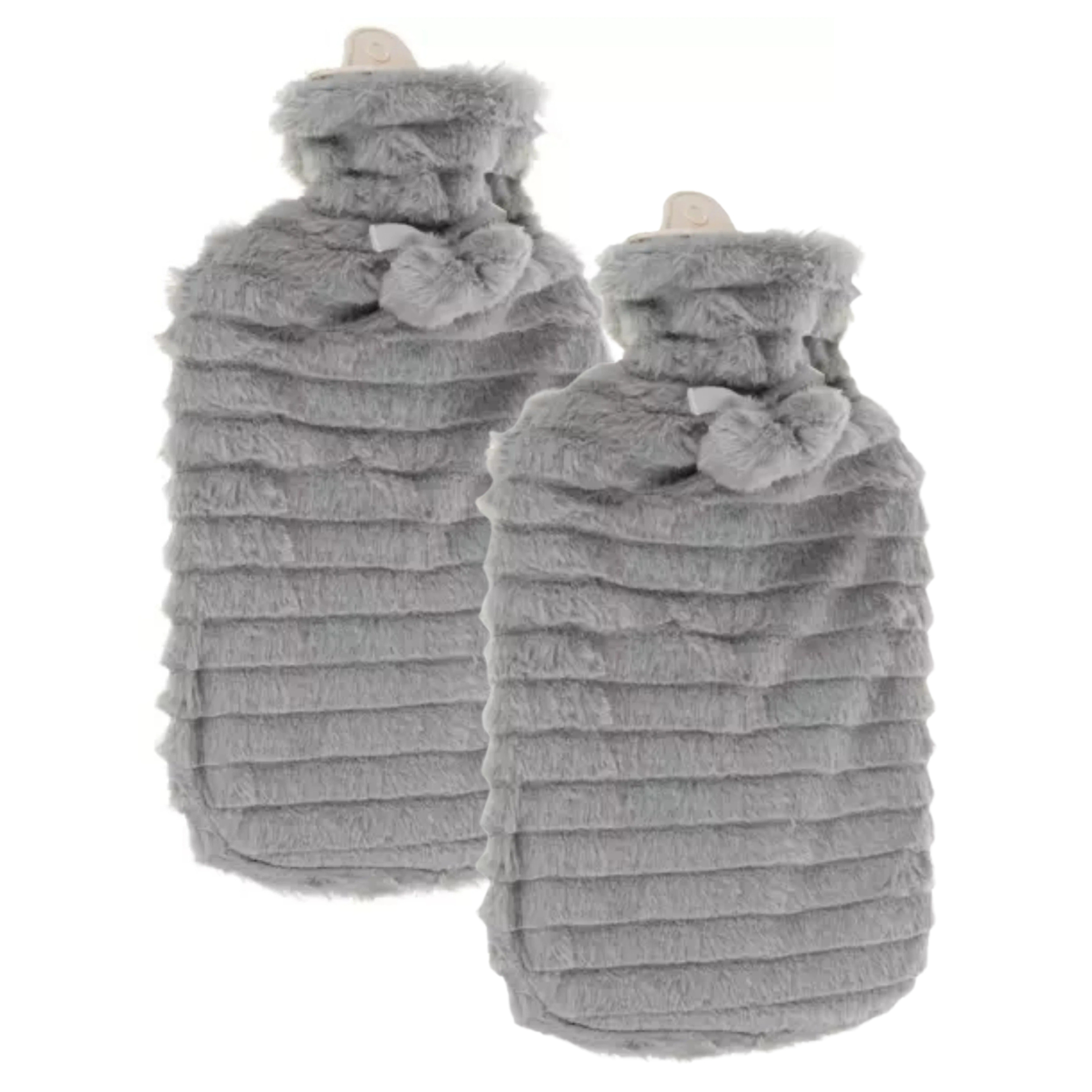 Ruhhy Kruik Lizzy - 2x - pluche/rubber - 2000ml - kruik met pluche hoes - winter kruiken -