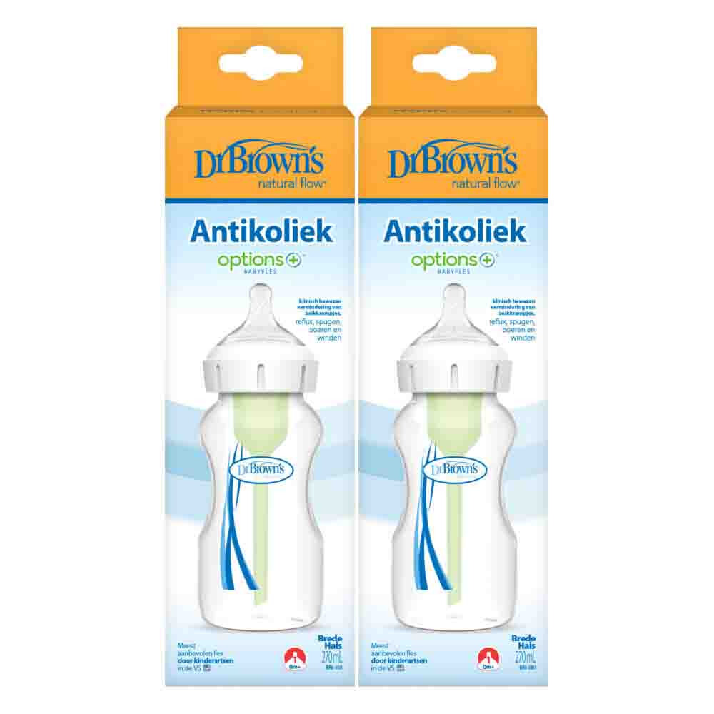 Dr. Browns 2x  Brede halsfles Anti-Colic Options+ Transparant 270 ml