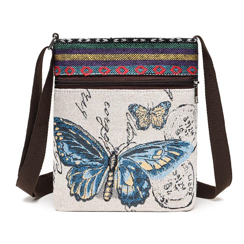 Yogodlns Dame Crossbody Schoudertas Telefoon Portemonnee Handtas Etui Etnische Stijl Geborduurde Messenger Bag Retro Kleine Canvas Tas butterfly veelkleurig