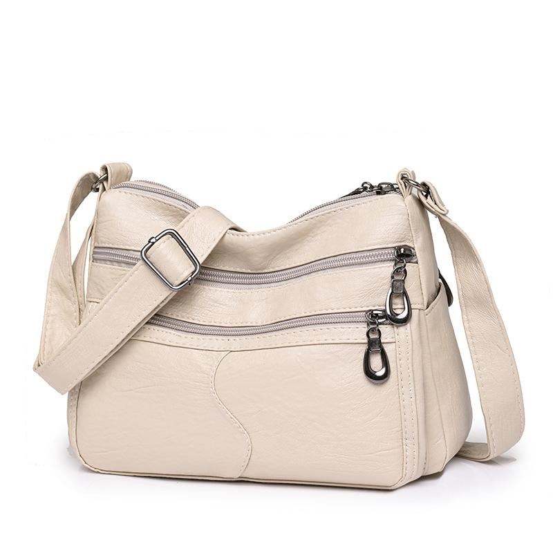 Kuluosidi Dames Schoudertas Moedertas Zacht Leer Meerdere Zakken Grote Capaciteit Middelbare Leeftijd Crossbody Tas beige