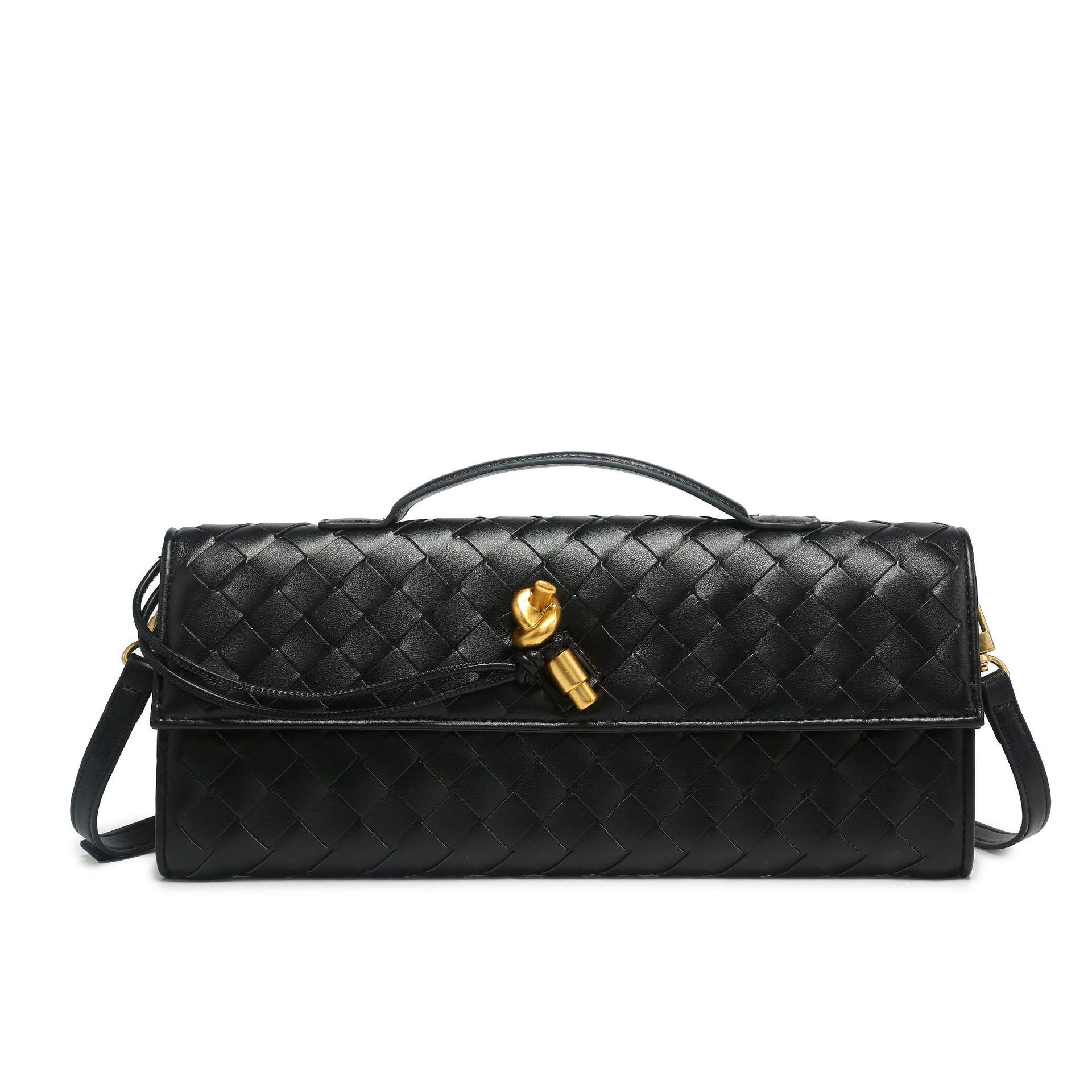 StrideBox 2024 Women's Retro Hand-Woven Baguette Crossbody Bag with Lock 31*14*7CM