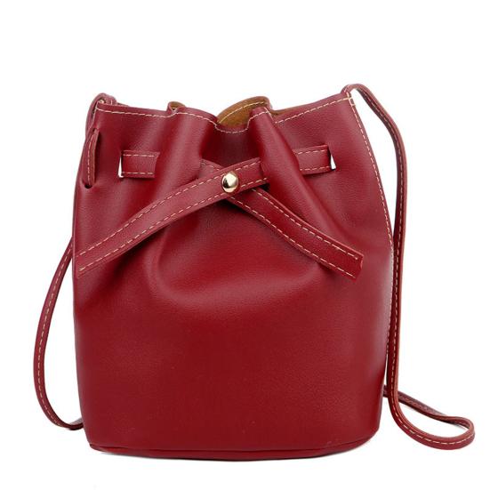 Flospring Stijlvolle kunstleer opslag zachte schouderriem dames emmer tas portemonnee winkelen gebruik dames crossbody rood