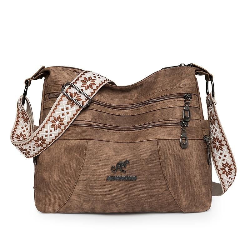 Lady Shoulder Bag Schoudertas in vintage stijl voor dames, kunstleer, effen kleur, handtas met ritssluiting voor casual gelegenheden, polyester voering, schoudertas met randverf bruin