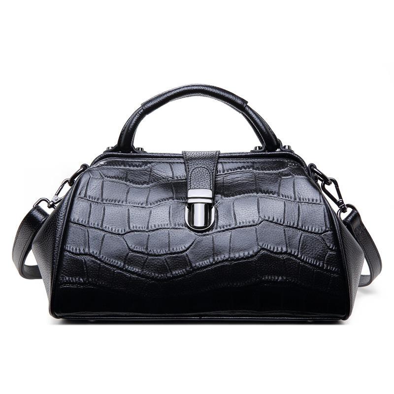 VIA ROMA Echte leren dames stijlvolle tas Dames handtas met één schouder en bovenste laag koeienhuid krokodillenleer crossbody tas zwart