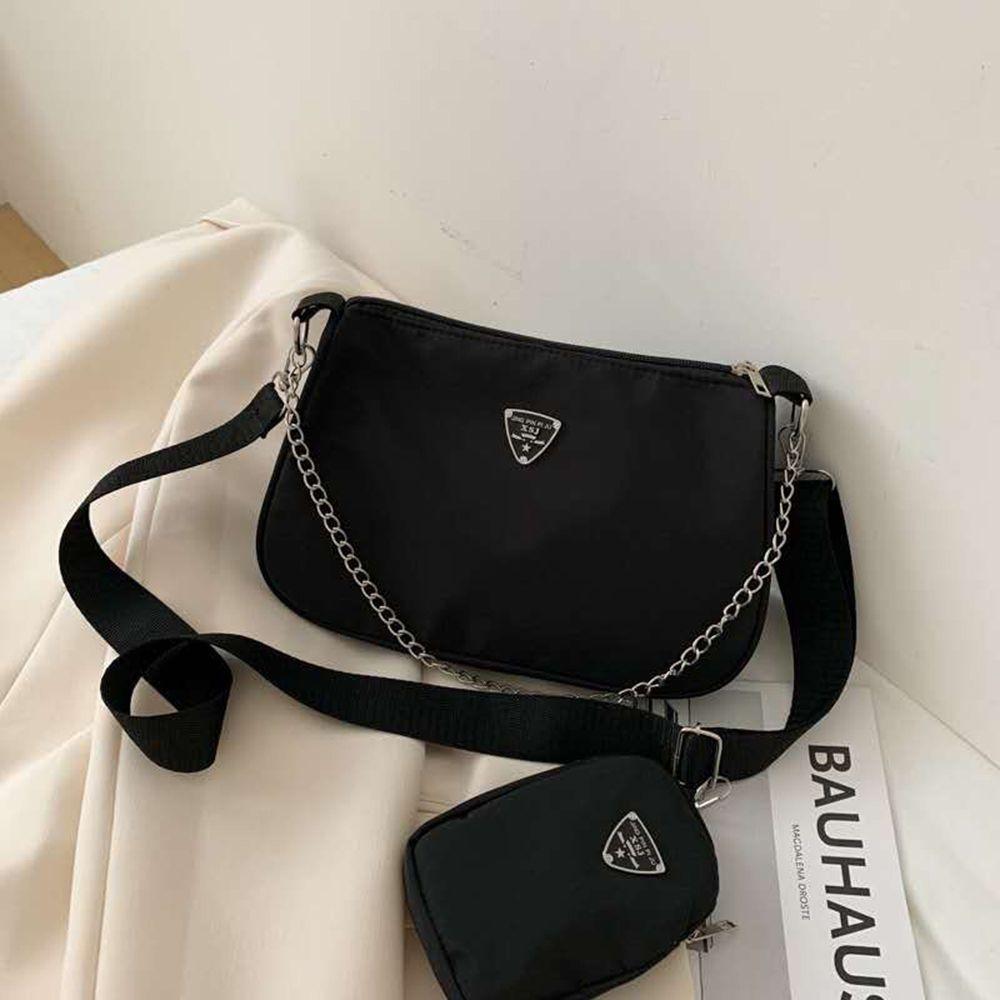 Yeetuand Chain Female Solid color Wide Shoulder Strap Handbag Phone Pocket Single Shoulder Bag Crossbody Bag