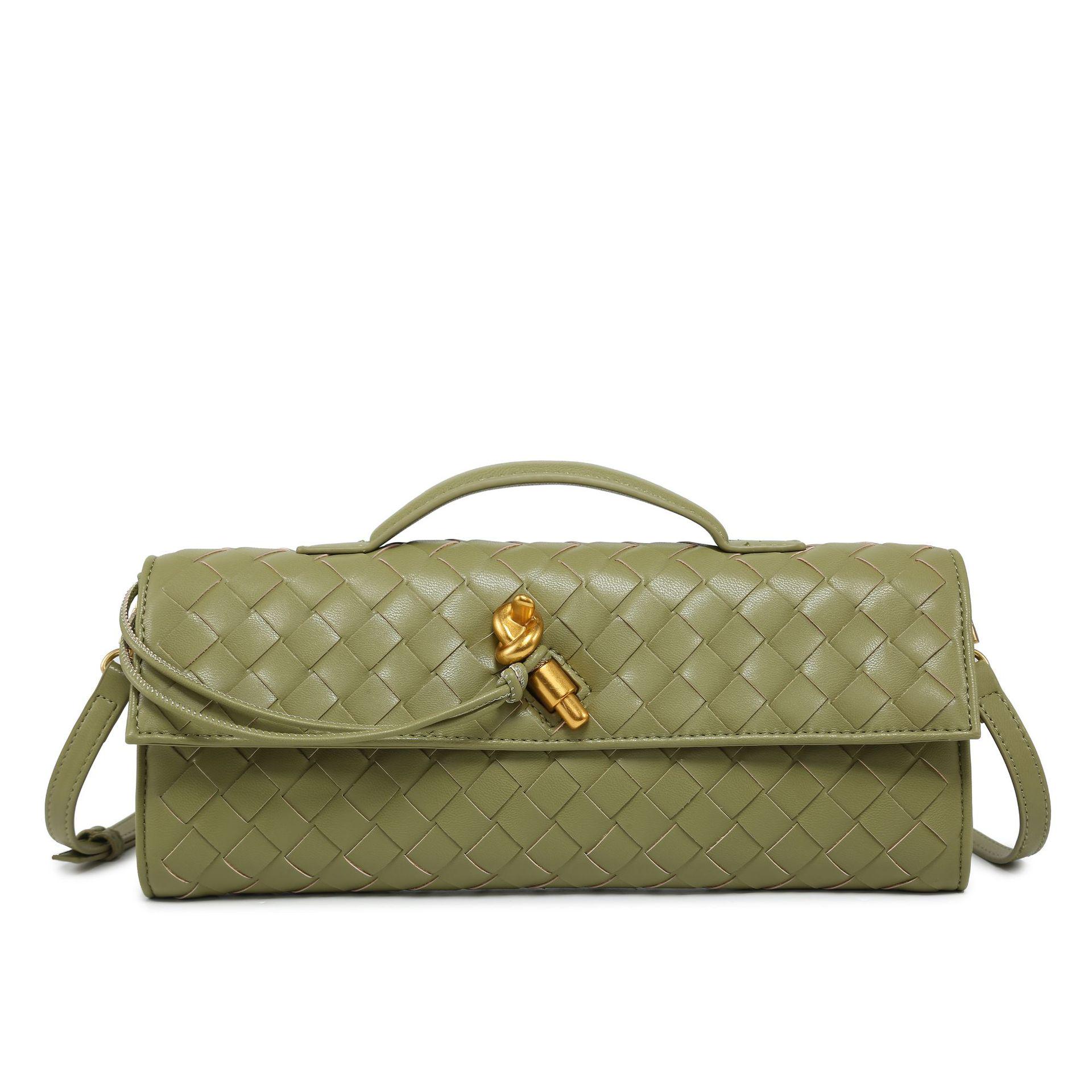 StrideBox 2024 Women's Retro Hand-Woven Baguette Crossbody Bag with Lock 31*14*7CM