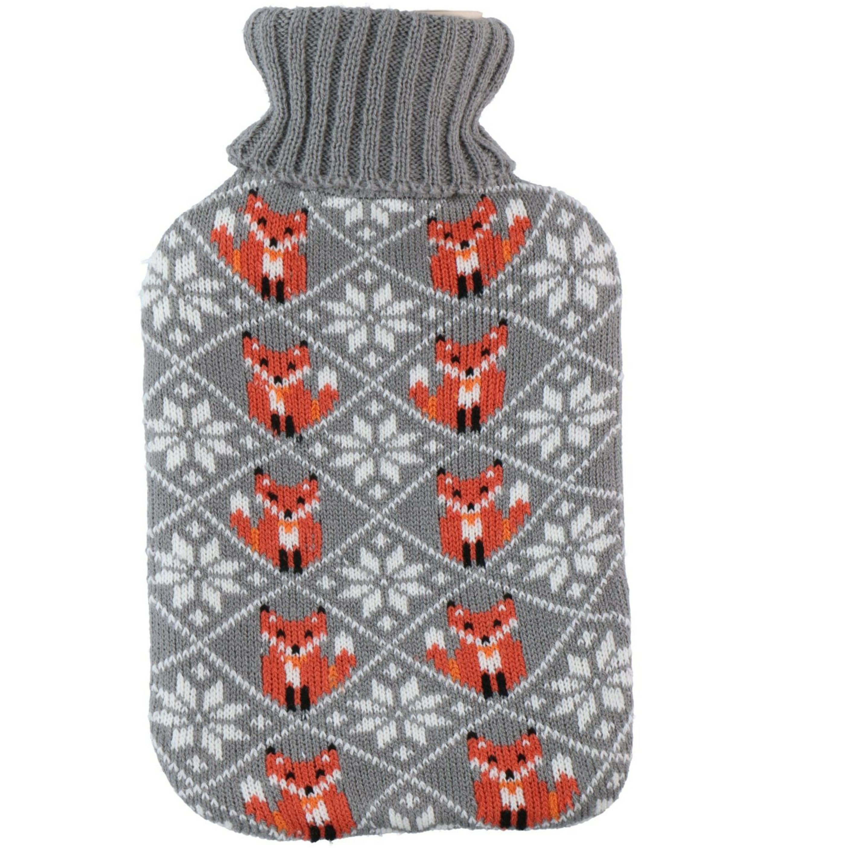 Home & Styling Warmwaterkruik - 2L - grijs - met hoes - kruik - winter print - vos -