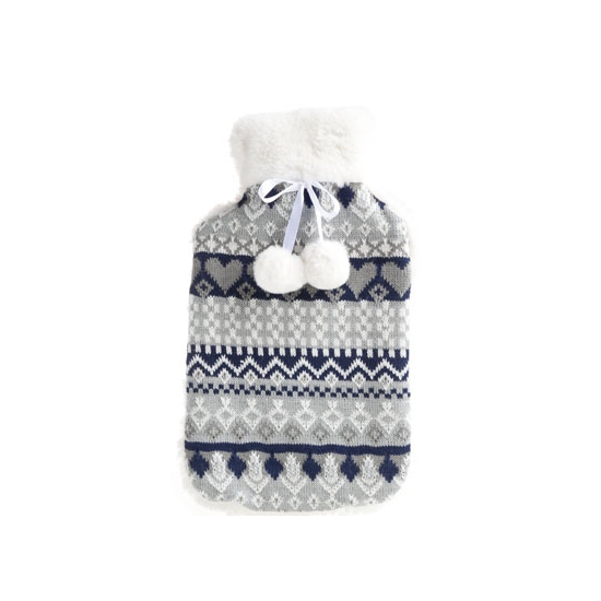 Cosy & Trendy Warmwaterkruik - 2L - 20 x cm - blauw/wit - met hoes - kruik - winter print -