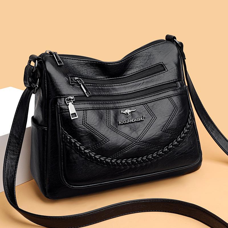KaiTingu Vrouwen Nieuwe Moeders Tas Eenvoudige en Modieuze Schoudertas Zacht Leer Middelbare Leeftijd Vrouwen Grote Capaciteit Crossbody Tas Tide 27*11*23cm zwart