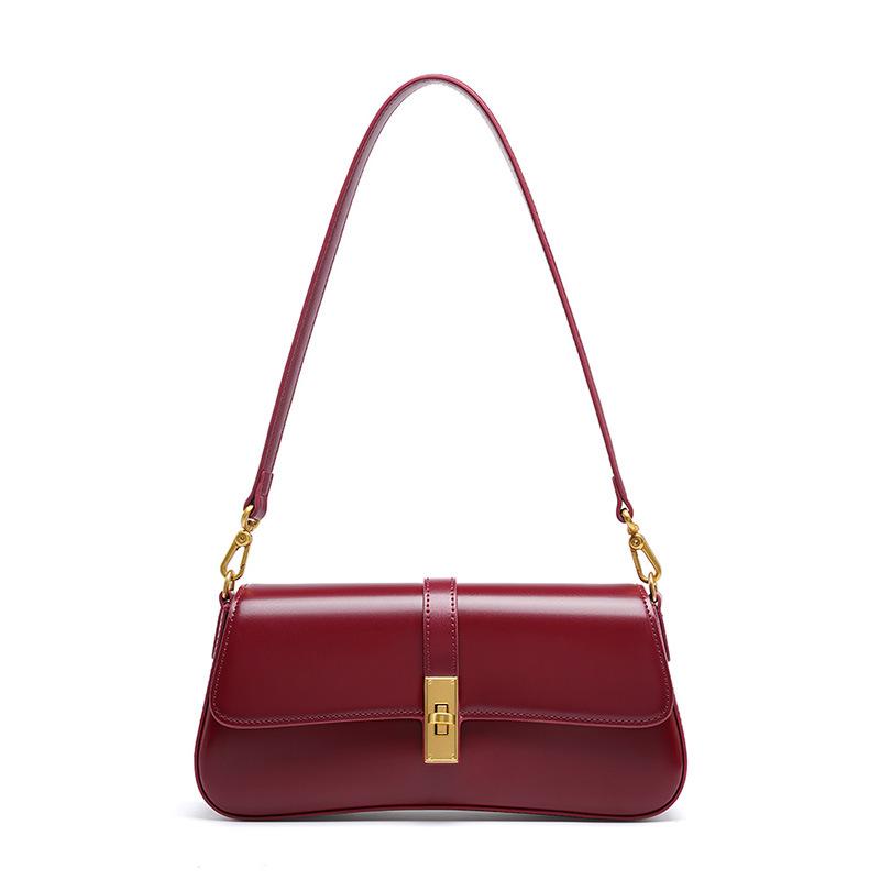 L.RIDING PULO Koeienhuid Hoge kwaliteit Niche Baguette Tas, High-end Oksel Tas, Dames Tas, Nieuwe Veelzijdige Enkele Schouder Messenger Bag, Tas wijnrode kleur