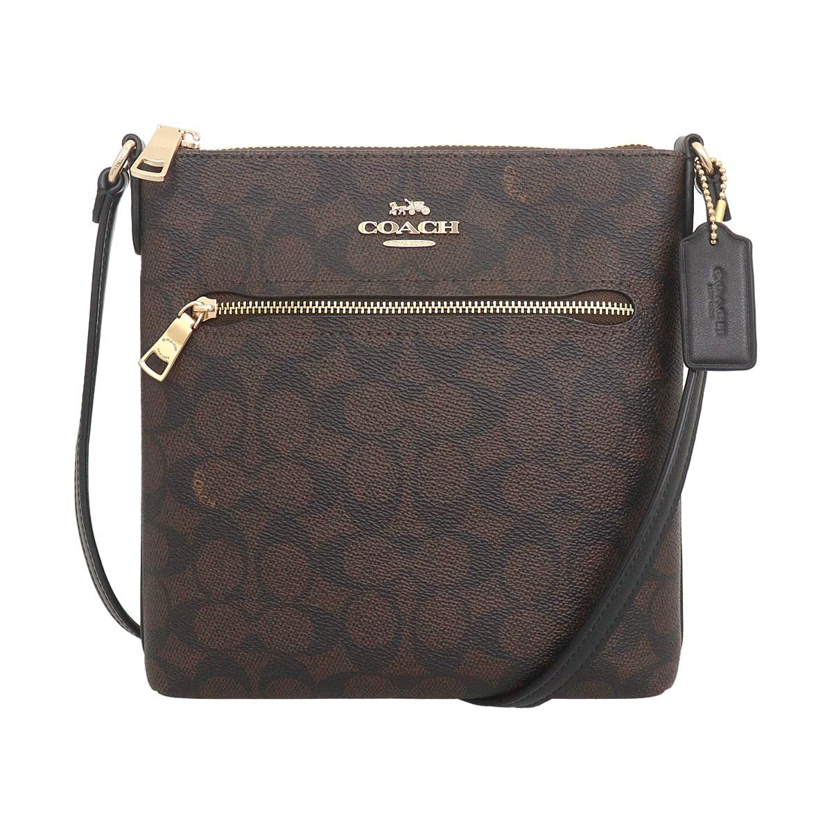 Coach Tas FCW325 CW325 Walnoot x Zwart Signature Gecoat Canvas Leren Rowan Vijltas Dames [] (Schoudertas) [Outletproduct] [Merk] [Artikel]