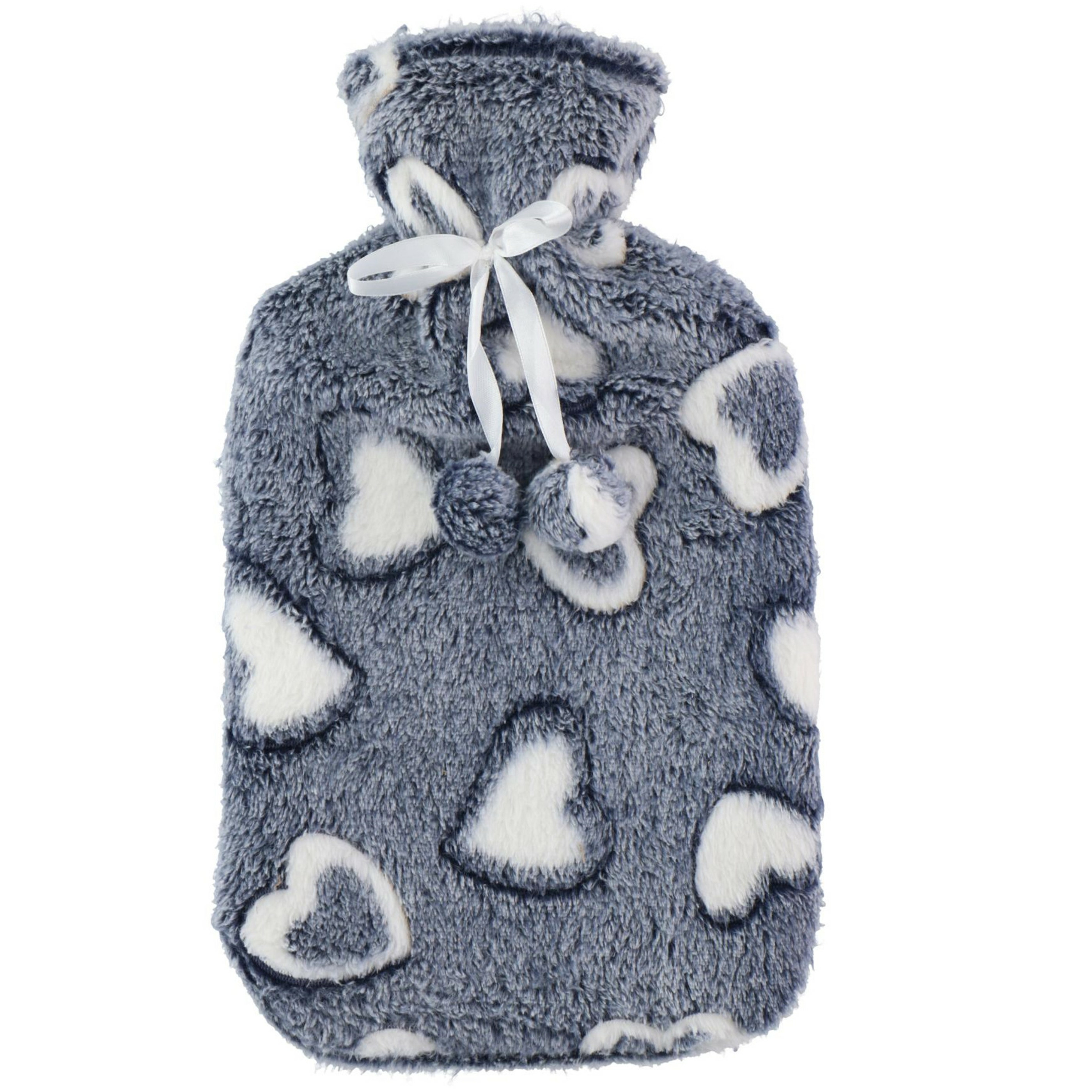 Home & Styling Warmwaterkruik - 2L - grijs/wit - met hoes - kruik - hartjes print -