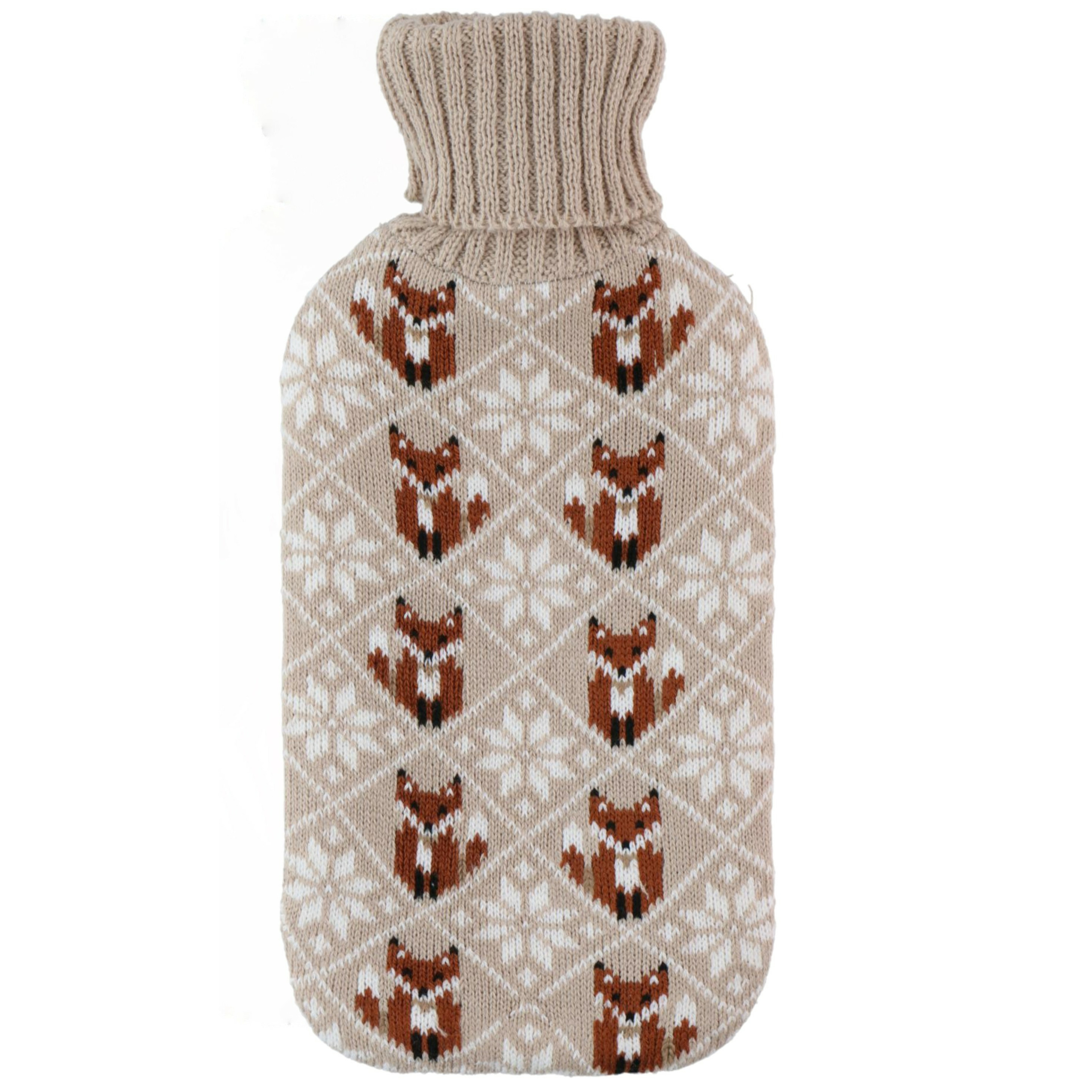 Home & Styling Warmwaterkruik - 2L - beige - met hoes - kruik - winter print - vos -
