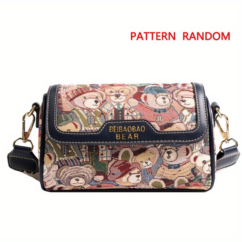 Your favorite bag Kleine schoudertas van beer-jacquard, cartoon klepcilindertas, brede schoudertas voor dames (8,66*5,51*4,33) Duim