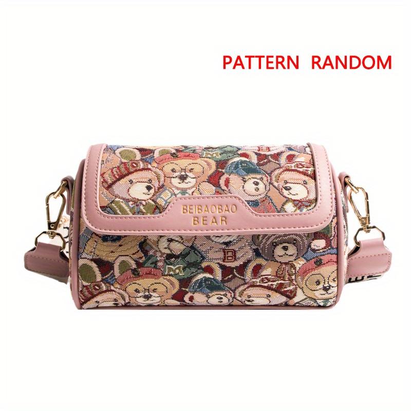 Your favorite bag Kleine schoudertas van beer-jacquard, cartoon klepcilindertas, brede schoudertas voor dames (8,66*5,51*4,33) Duim roze