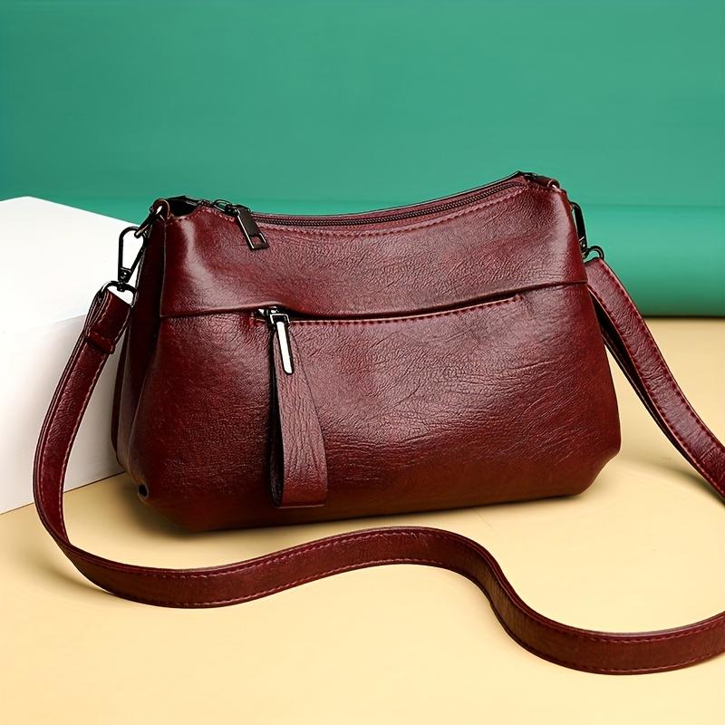 Your favorite bag Retro effenkleurige koerierstas, zachte PU-leren schoudertas, meerlaagse portemonnee voor dagelijks gebruik voor dames