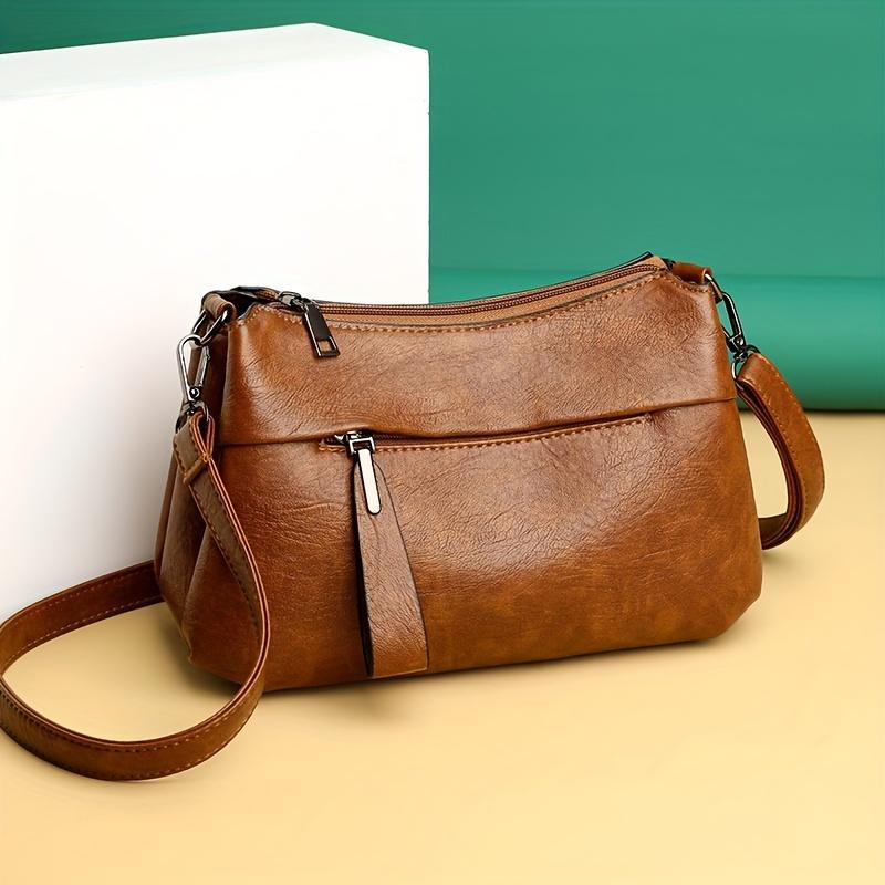 Your favorite bag Retro effenkleurige koerierstas, zachte PU-leren schoudertas, meerlaagse portemonnee voor dagelijks gebruik voor dames